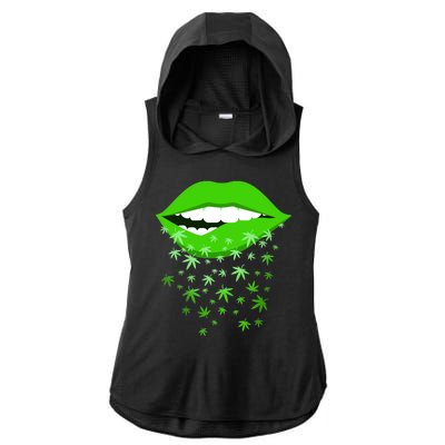 Sexy Lips Cannabis Marijuana Weed Ladies PosiCharge Tri-Blend Wicking Draft Hoodie Tank