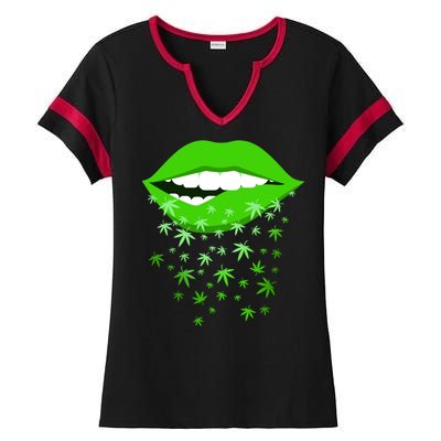 Sexy Lips Cannabis Marijuana Weed Ladies Halftime Notch Neck Tee