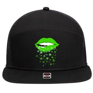 Sexy Lips Cannabis Marijuana Weed 7 Panel Mesh Trucker Snapback Hat