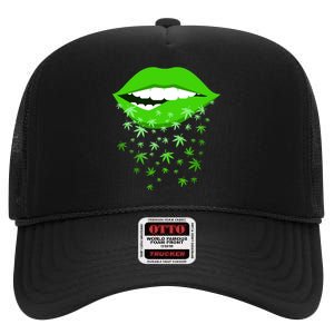 Sexy Lips Cannabis Marijuana Weed High Crown Mesh Back Trucker Hat