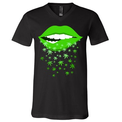 Sexy Lips Cannabis Marijuana Weed V-Neck T-Shirt