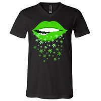 Sexy Lips Cannabis Marijuana Weed V-Neck T-Shirt