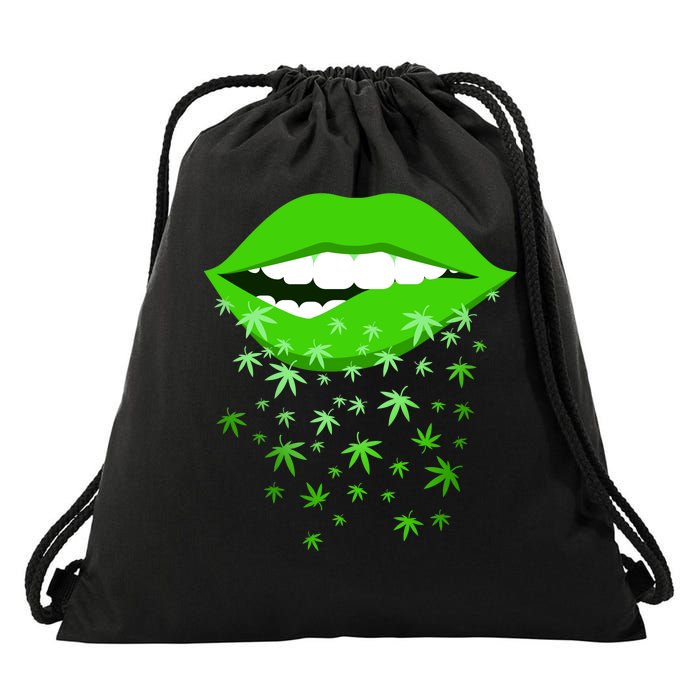 Sexy Lips Cannabis Marijuana Weed Drawstring Bag