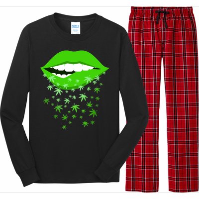 Sexy Lips Cannabis Marijuana Weed Long Sleeve Pajama Set