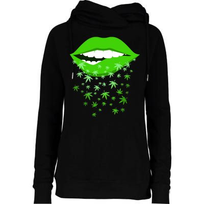 Sexy Lips Cannabis Marijuana Weed Womens Funnel Neck Pullover Hood