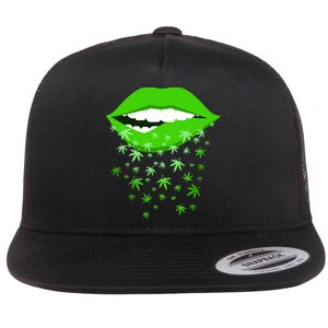 Sexy Lips Cannabis Marijuana Weed Flat Bill Trucker Hat