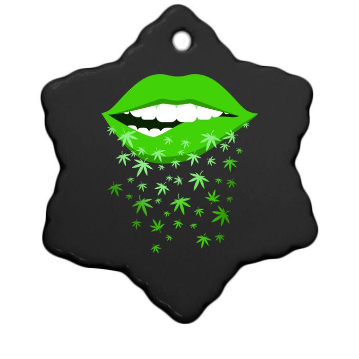 Sexy Lips Cannabis Marijuana Weed Ceramic Star Ornament