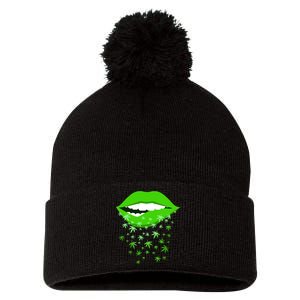 Sexy Lips Cannabis Marijuana Weed Pom Pom 12in Knit Beanie