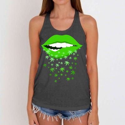 Sexy Lips Cannabis Marijuana Weed Women's Knotted Racerback Tank