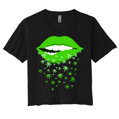 Sexy Lips Cannabis Marijuana Weed Women's Crop Top Tee