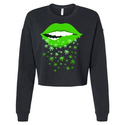 Sexy Lips Cannabis Marijuana Weed Cropped Pullover Crew