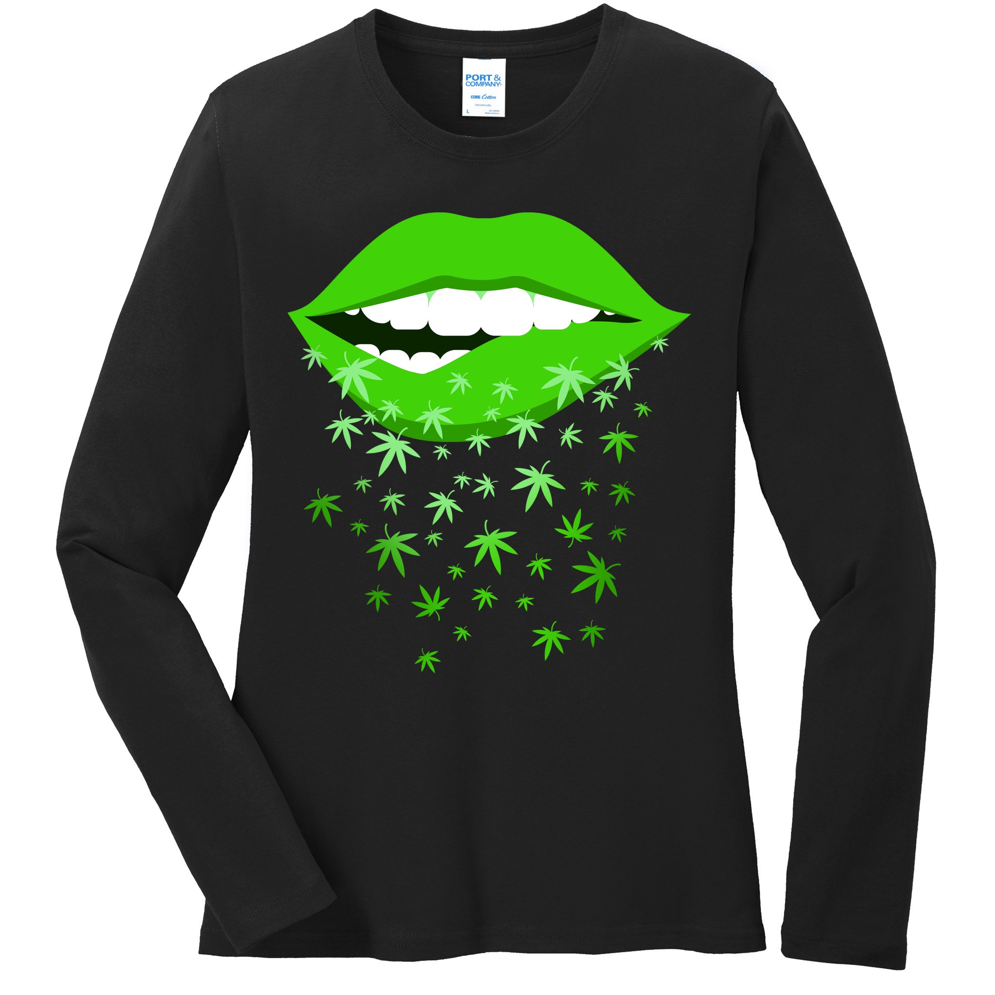 Sexy Lips Cannabis Marijuana Weed Ladies Long Sleeve Shirt