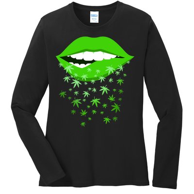 Sexy Lips Cannabis Marijuana Weed Ladies Long Sleeve Shirt