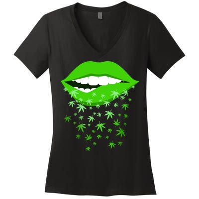 Sexy Lips Cannabis Marijuana Weed Women's V-Neck T-Shirt