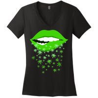 Sexy Lips Cannabis Marijuana Weed Women's V-Neck T-Shirt