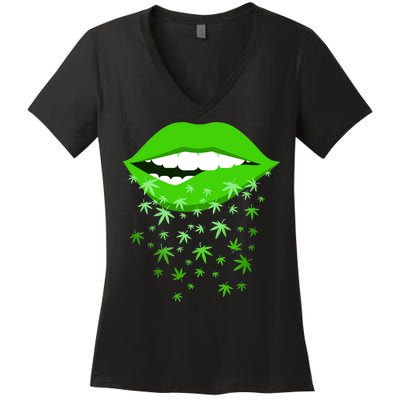 Sexy Lips Cannabis Marijuana Weed Women's V-Neck T-Shirt