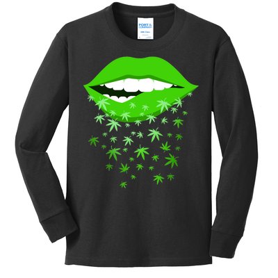 Sexy Lips Cannabis Marijuana Weed Kids Long Sleeve Shirt