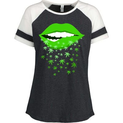 Sexy Lips Cannabis Marijuana Weed Enza Ladies Jersey Colorblock Tee