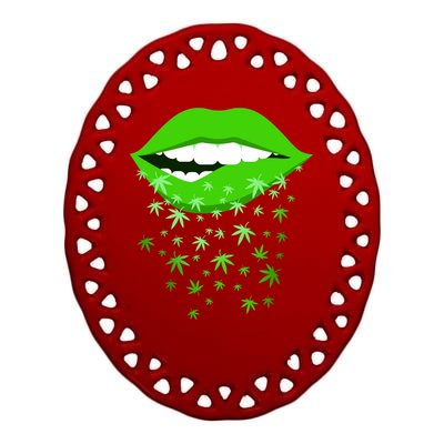 Sexy Lips Cannabis Marijuana Weed Ceramic Oval Ornament