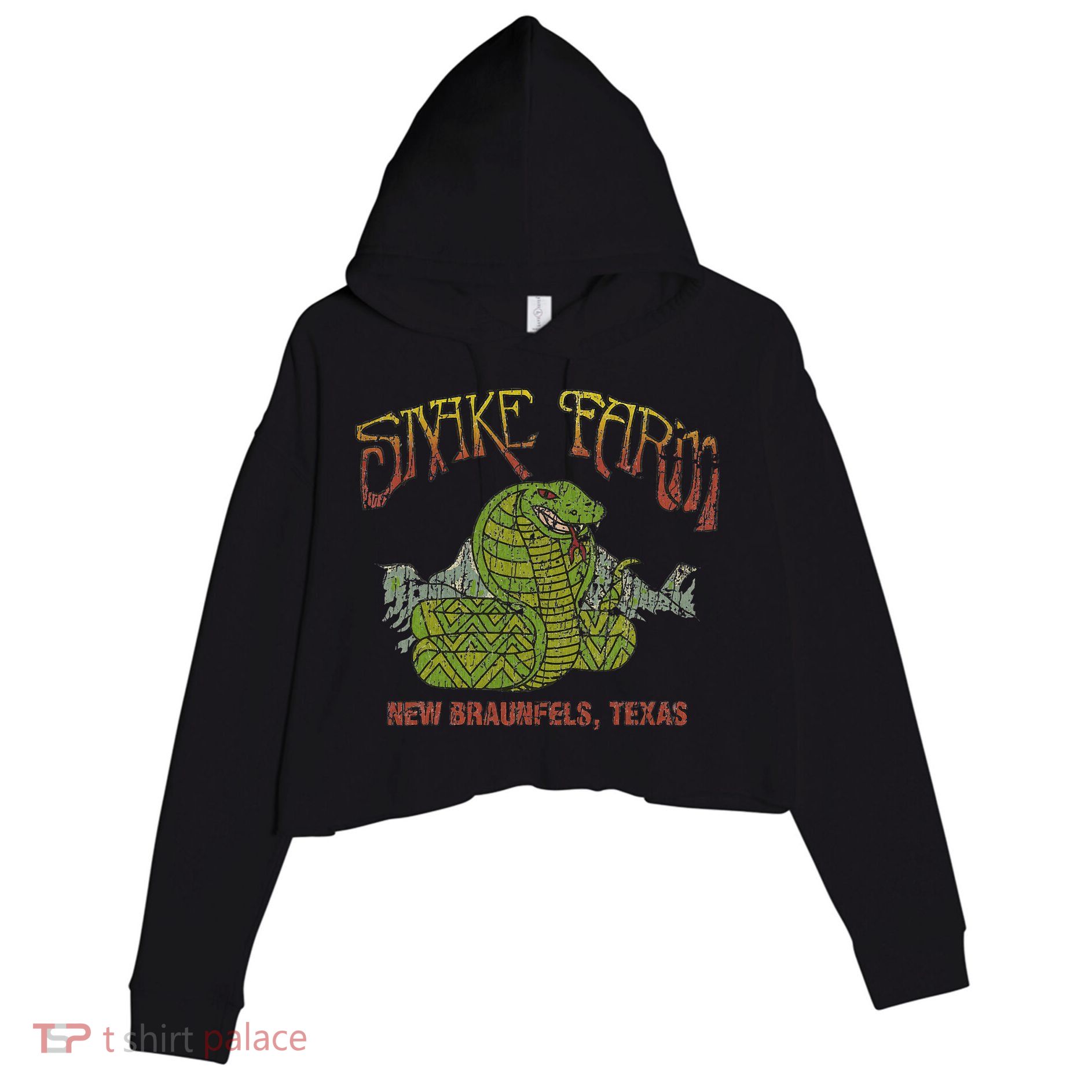 Snake Farm 1967 New Braunfels Vintage Cobra Reptiles Lover Crop Fleece Hoodie