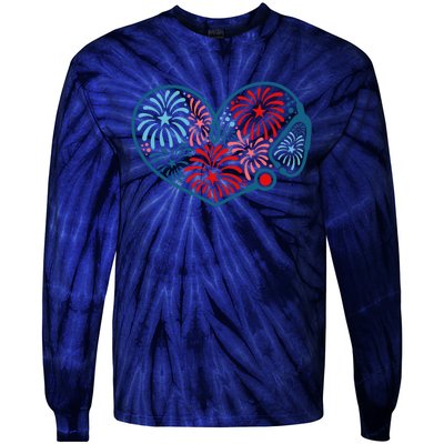 Stethoscope Fireworks 4th Of July Nurse Tie-Dye Long Sleeve Shirt