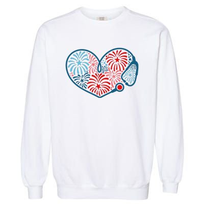 Stethoscope Fireworks 4th Of July Nurse Garment-Dyed Sweatshirt