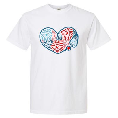 Stethoscope Fireworks 4th Of July Nurse Garment-Dyed Heavyweight T-Shirt