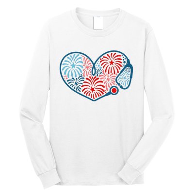 Stethoscope Fireworks 4th Of July Nurse Long Sleeve Shirt