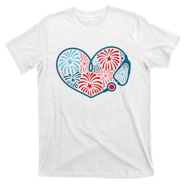 Stethoscope Fireworks 4th Of July Nurse T-Shirt