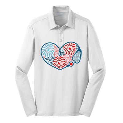 Stethoscope Fireworks 4th Of July Nurse Silk Touch Performance Long Sleeve Polo