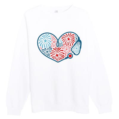 Stethoscope Fireworks 4th Of July Nurse Premium Crewneck Sweatshirt