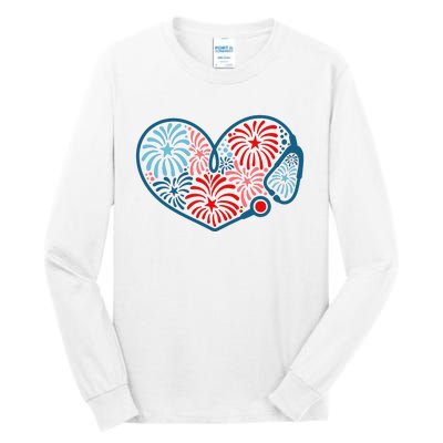 Stethoscope Fireworks 4th Of July Nurse Tall Long Sleeve T-Shirt