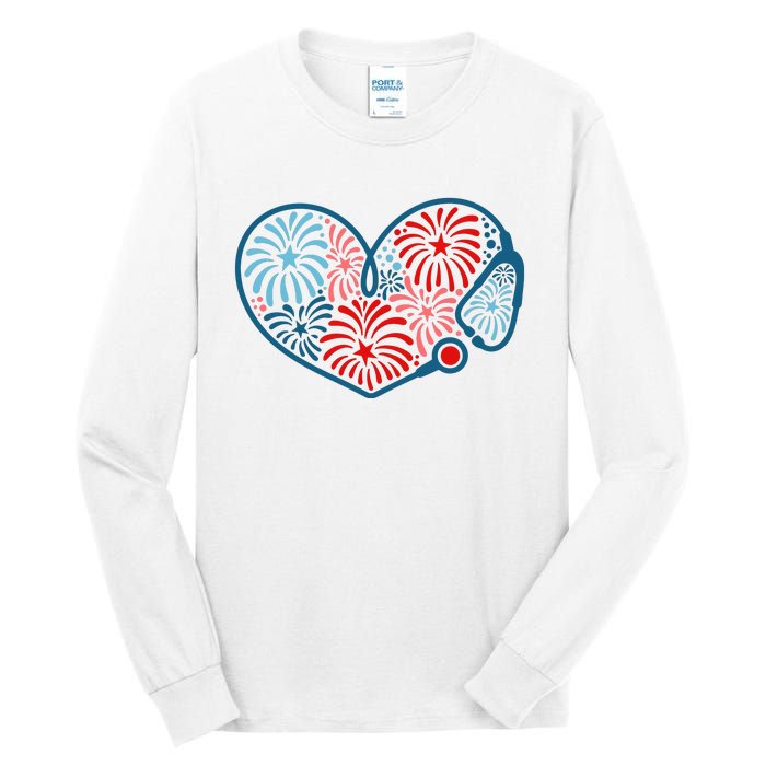 Stethoscope Fireworks 4th Of July Nurse Tall Long Sleeve T-Shirt