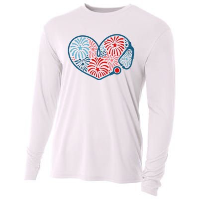 Stethoscope Fireworks 4th Of July Nurse Cooling Performance Long Sleeve Crew