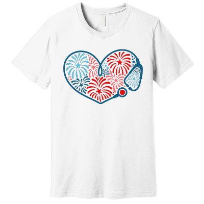 Stethoscope Fireworks 4th Of July Nurse Premium T-Shirt