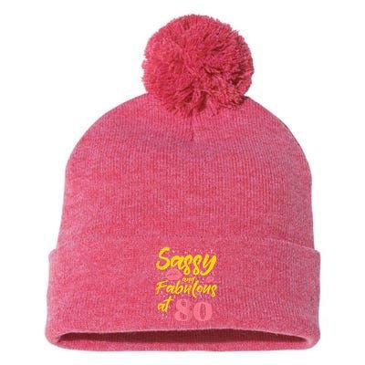 Sassy Fabulous 80 Year Old Happy 80th Birthday Pom Pom 12in Knit Beanie