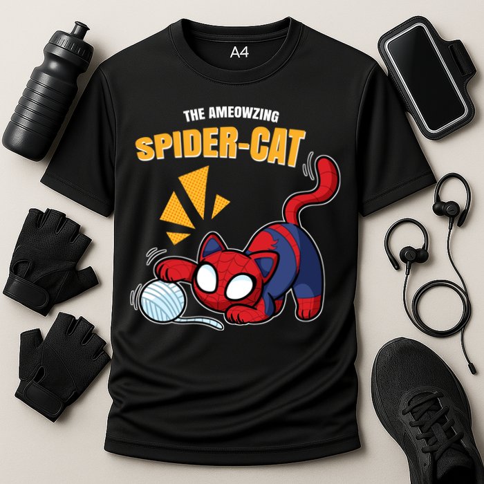 Spider Funny Amazing Spider Cat Meme Cooling Performance Crew T-Shirt
