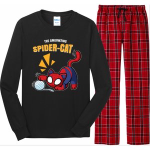 Spider Funny Amazing Spider Cat Meme Long Sleeve Pajama Set