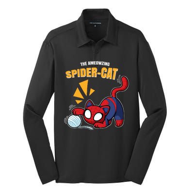 Spider Funny Amazing Spider Cat Meme Silk Touch Performance Long Sleeve Polo