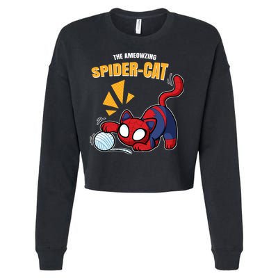 Spider Funny Amazing Spider Cat Meme Cropped Pullover Crew