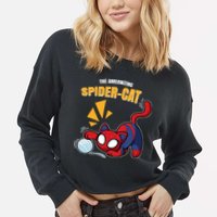 Spider Funny Amazing Spider Cat Meme Cropped Pullover Crew