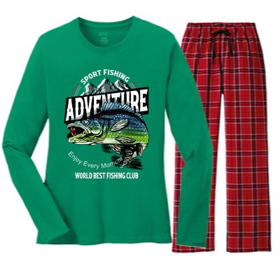 Sport Fishing Adventure Women's Long Sleeve Flannel Pajama Set 