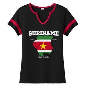 Suriname Flag And Map Suriname Coordinates Ladies Halftime Notch Neck Tee