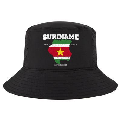 Suriname Flag And Map Suriname Coordinates Cool Comfort Performance Bucket Hat