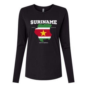 Suriname Flag And Map Suriname Coordinates Womens Cotton Relaxed Long Sleeve T-Shirt