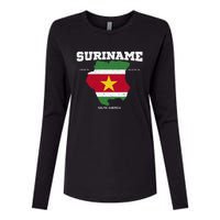 Suriname Flag And Map Suriname Coordinates Womens Cotton Relaxed Long Sleeve T-Shirt