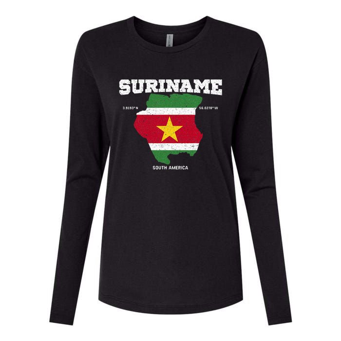 Suriname Flag And Map Suriname Coordinates Womens Cotton Relaxed Long Sleeve T-Shirt