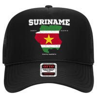 Suriname Flag And Map Suriname Coordinates High Crown Mesh Back Trucker Hat