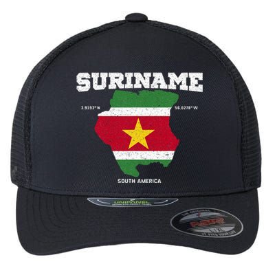 Suriname Flag And Map Suriname Coordinates Flexfit Unipanel Trucker Cap