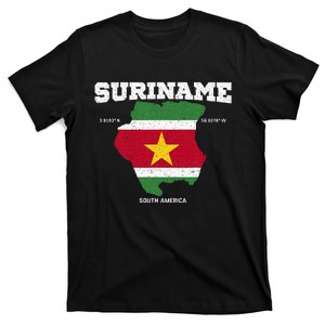 Suriname Flag And Map Suriname Coordinates T-Shirt